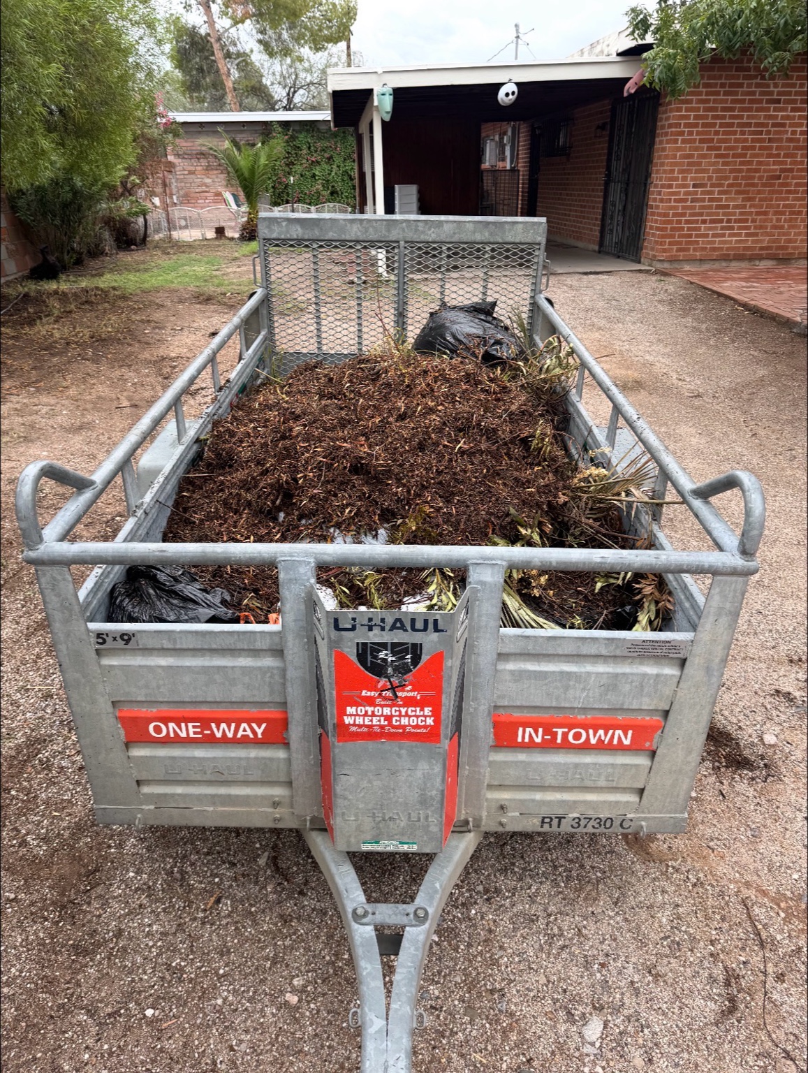Yard debris hauling with U-Haul trailer Phoenix